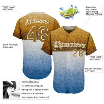 Custom Graffiti Pattern Gold-White 3D Chicano Authentic Baseball Jersey