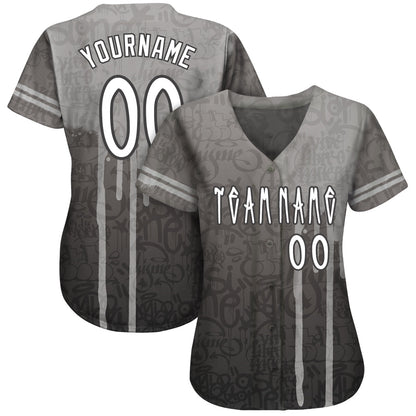 Custom Graffiti Pattern White-Gray 3D Picaxao Authentic Baseball Jersey