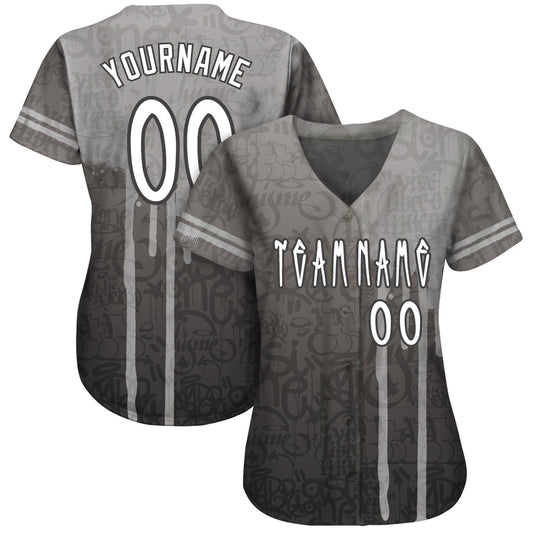Custom Graffiti Pattern White-Gray 3D Picaxao Authentic Baseball Jersey