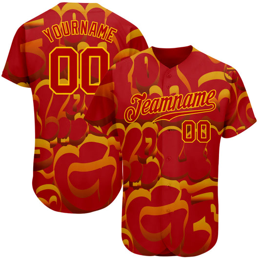 Custom Graffiti Pattern Red-Gold 3D Pattern Design Authentic Baseball Jersey