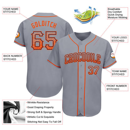 Custom Gray Orange-Navy Authentic Drift Fashion Baseball Jersey