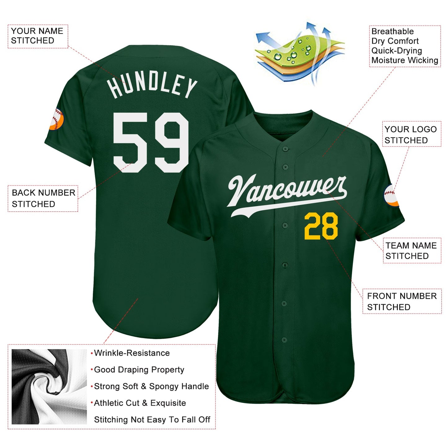Custom Green White-Gold Authentic Baseball Jersey