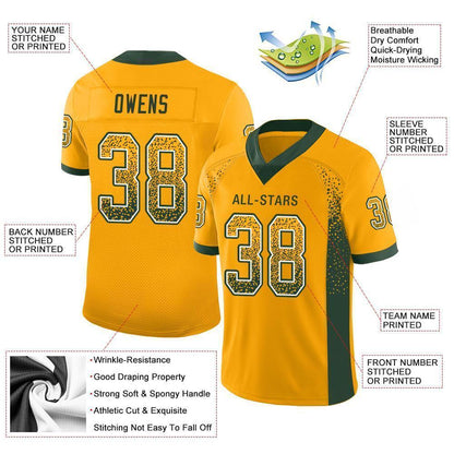 Custom Gold Green-White Mesh Drift Fashion Football Jersey