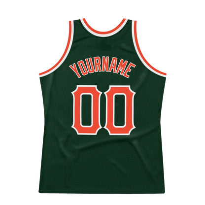 Custom Hunter Green Orange-White Authentic Throwback Basketball Jersey