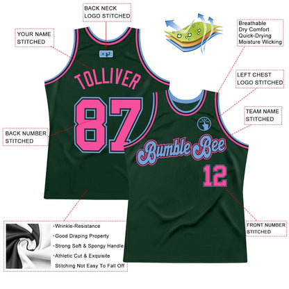 Custom Hunter Green Pink-Light Blue Authentic Throwback Basketball Jersey