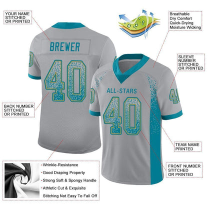 Custom Light Gray Teal-Old Gold Mesh Drift Fashion Football Jersey
