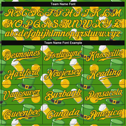 Custom Kelly Green Gold-Black 3D Pattern Design Authentic St. Patrick's Day Baseball Jersey