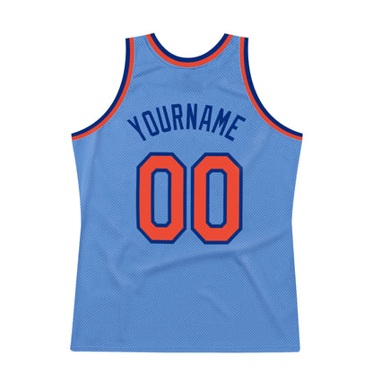 Custom Light Blue Orange-Royal Authentic Throwback Basketball Jersey
