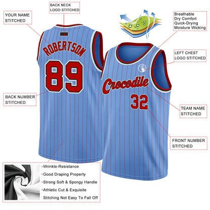 Custom Light Blue Red Pinstripe Red-Black Authentic Basketball Jersey