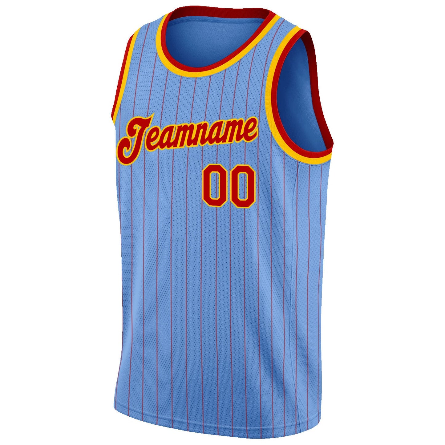 Custom Light Blue Red Pinstripe Red-Gold Authentic Basketball Jersey