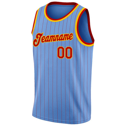 Custom Light Blue Red Pinstripe Red-Gold Authentic Basketball Jersey