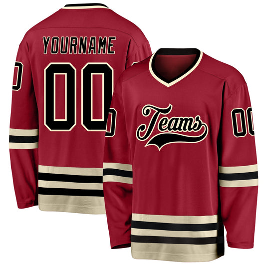 Custom Maroon Black-Cream Hockey Jersey