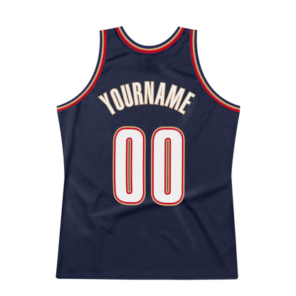 Custom Navy White-Orange Authentic Throwback Basketball Jersey