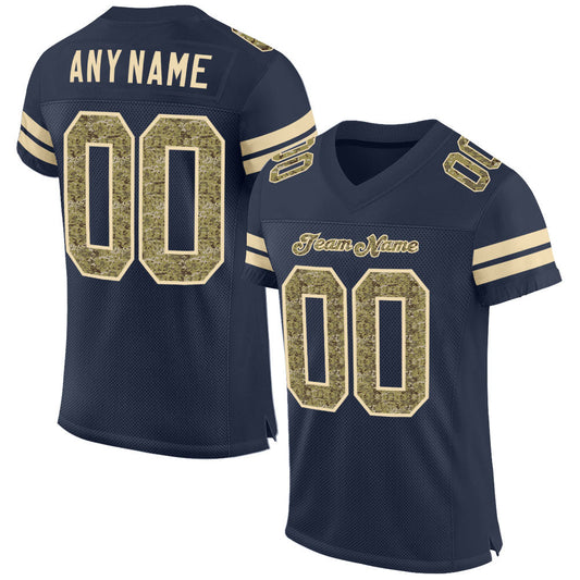 Custom Navy Camo-Cream Mesh Authentic Salute To Service Football Jersey
