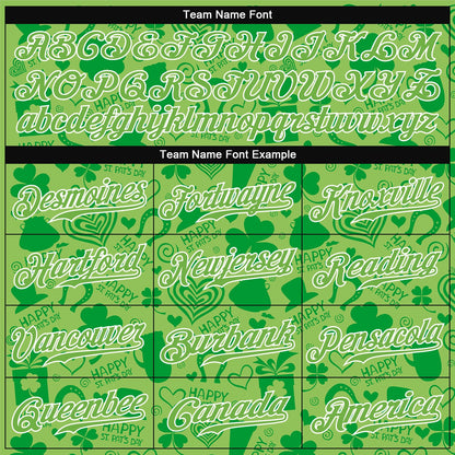 Custom Neon Green Neon Green-White 3D Pattern Design Authentic St. Patrick's Day Baseball Jersey