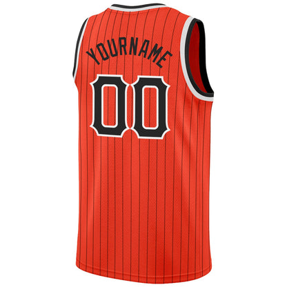 Custom Orange Black Pinstripe Black-White Authentic Basketball Jersey