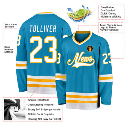 Custom Panther Blue White-Gold Hockey Jersey
