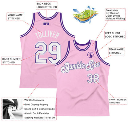 Custom Light Pink White-Purple Authentic Throwback Basketball Jersey