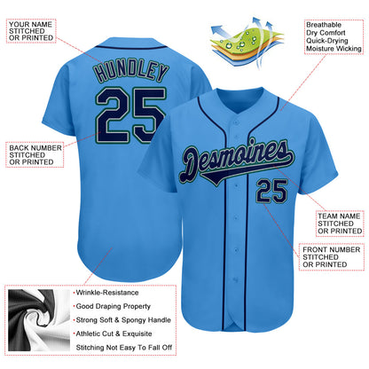 Custom Powder Blue Navy-Teal Authentic Baseball Jersey