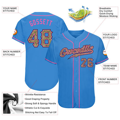Custom Powder Blue Camo-Pink Authentic Baseball Jersey