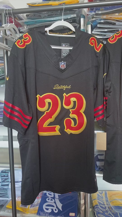 Custom Men's 49ers Black 2025 Rivalries Collection Exact Replica Football Jersey
