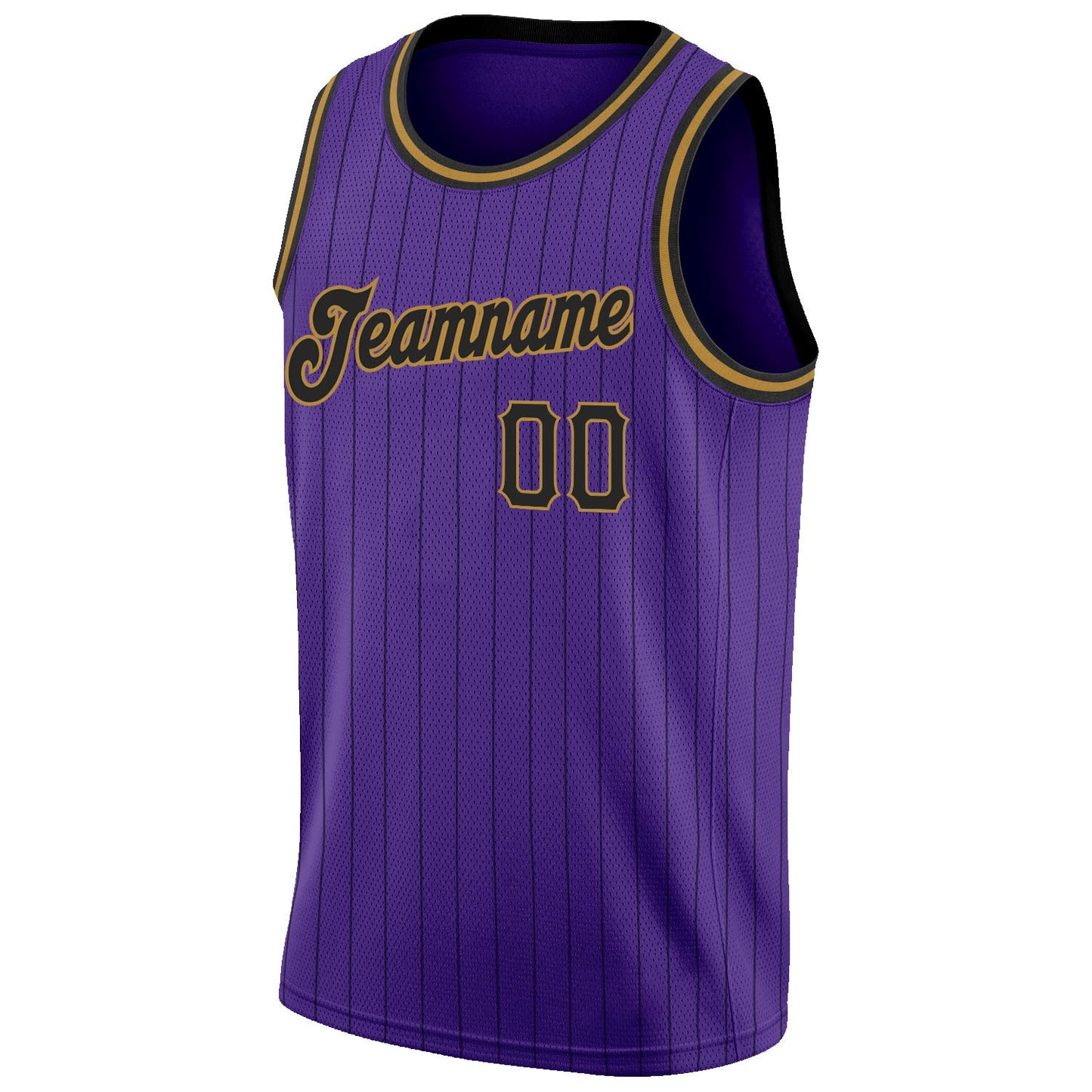 Custom Purple Black Pinstripe Black-Old Gold Authentic Basketball Jersey