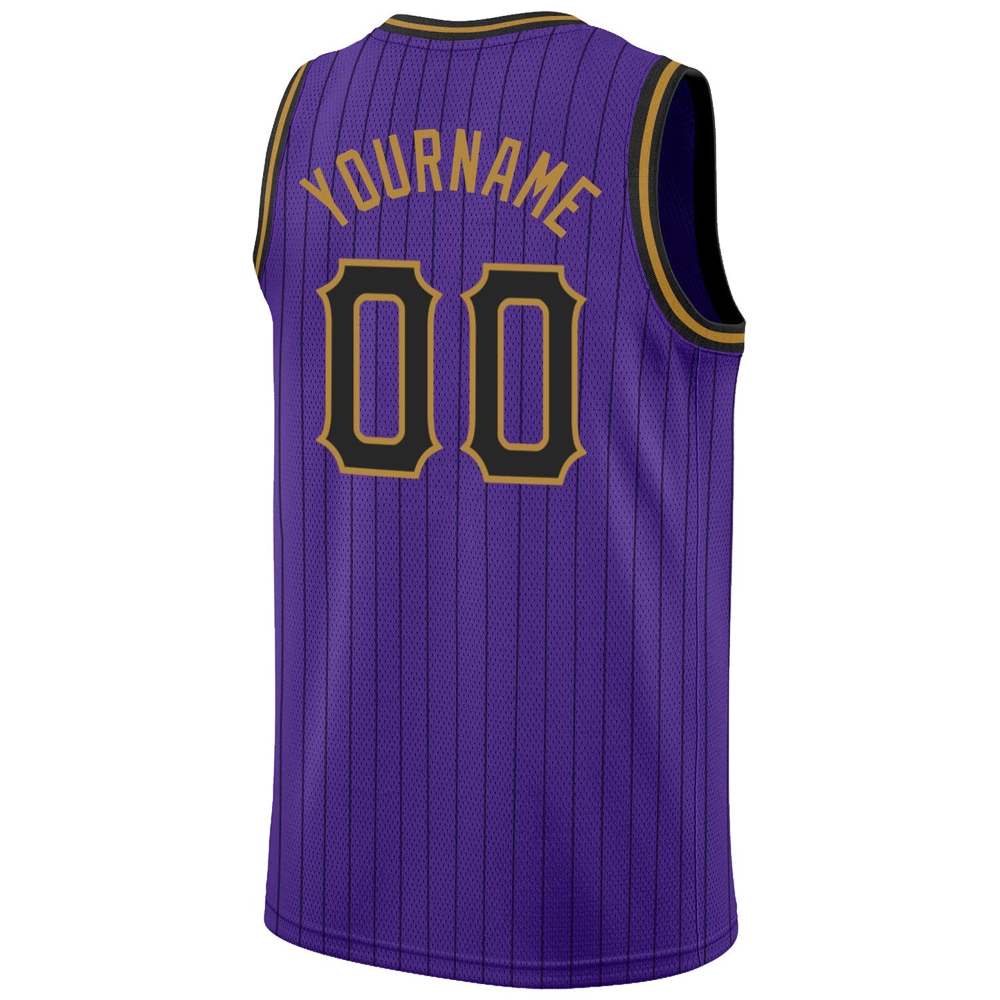 Custom Purple Black Pinstripe Black-Old Gold Authentic Basketball Jersey