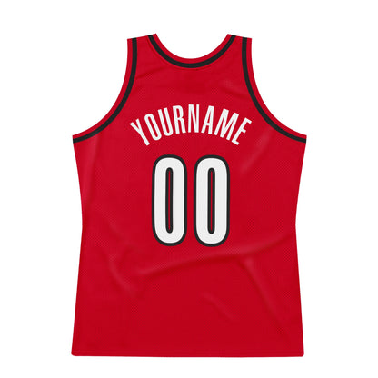 Custom Red White-Black Authentic Throwback Basketball Jersey