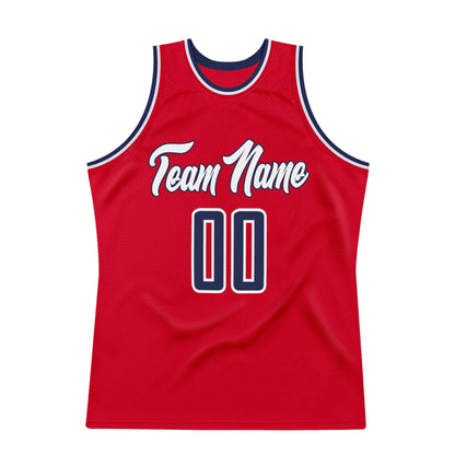 Custom Red Navy-White Authentic Throwback Basketball Jersey