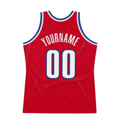 Custom Red White-Royal Authentic Throwback Basketball Jersey