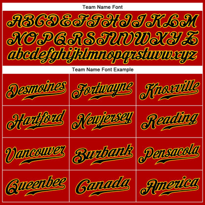 Custom Red Black Pinstripe Black-Gold Authentic Baseball Jersey