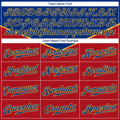 Custom Red Royal-Gold 3D Pattern Design Multicolor Authentic Baseball Jersey