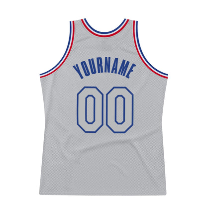 Custom Gray Gray-Royal Authentic Throwback Basketball Jersey