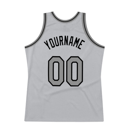 Custom Gray Steel Gray-Black Authentic Throwback Basketball Jersey