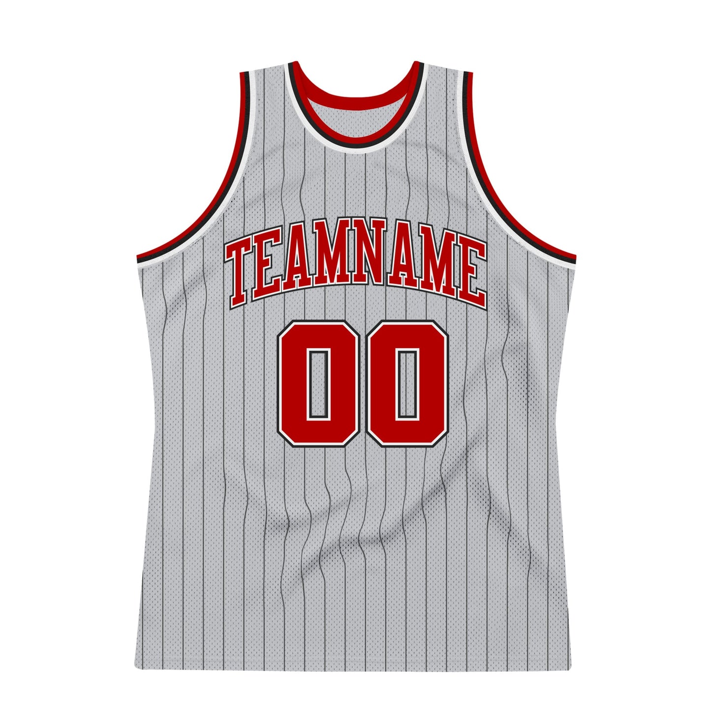 Custom Gray Black Pinstripe Red-White Authentic Basketball Jersey