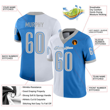 Custom Powder Blue Gray-White Mesh Split Fashion Football Jersey