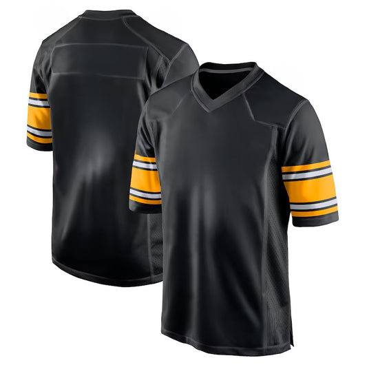 Custom Men's Steelers Black/White Exact Replica Football Jersey