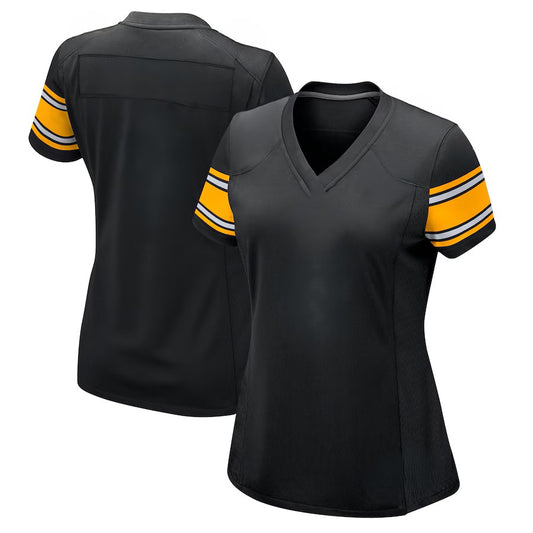 Custom Women's Steelers Black Exact Replica Football Jersey