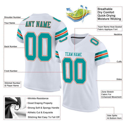 Custom White Aqua-Orange Mesh Authentic Football Jersey