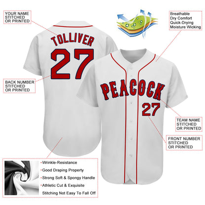 Custom White Red-Navy Authentic Baseball Jersey