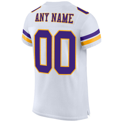 Custom White Purple-Gold Mesh Authentic Football Jersey