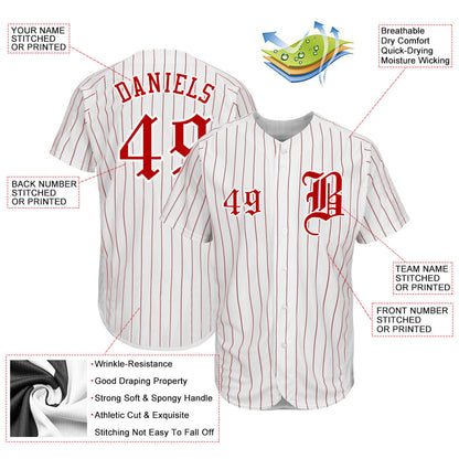 Custom White Red Pinstripe Red-White Authentic Baseball Jersey