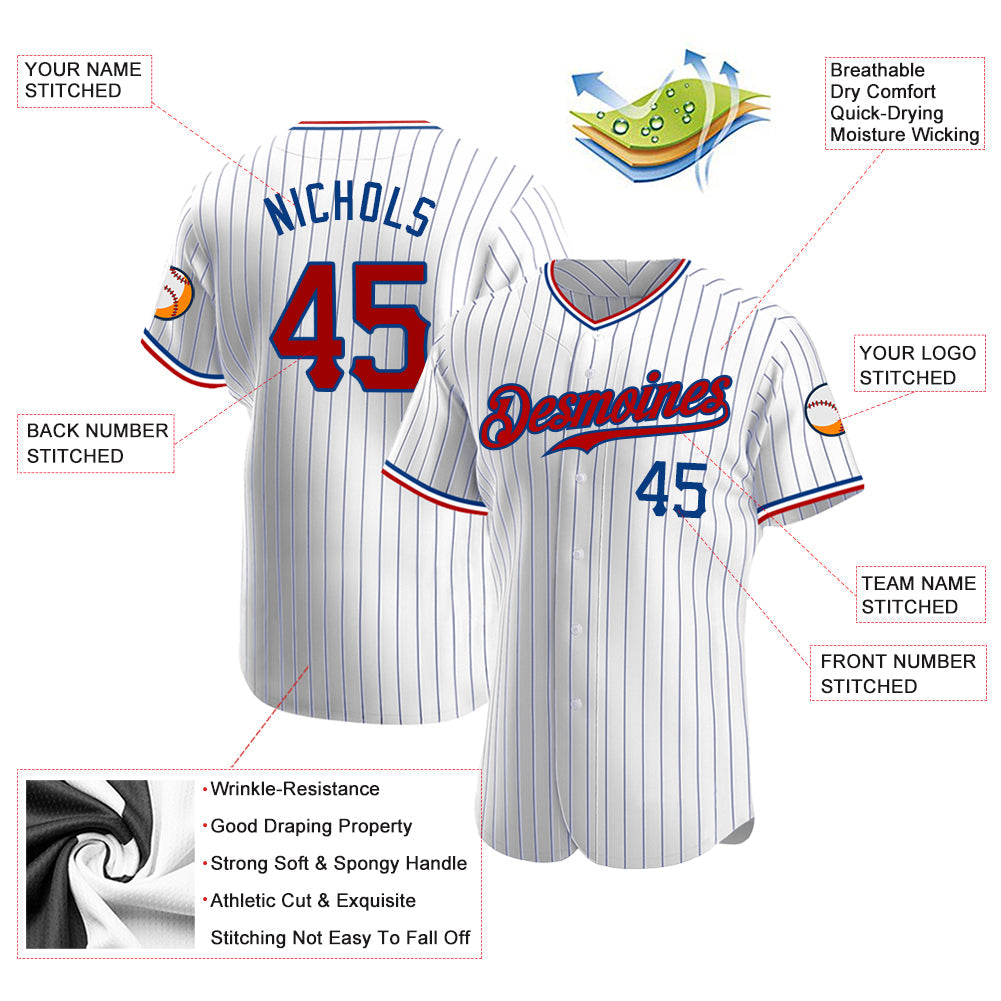 Custom White Royal Pinstripe Red-Royal Authentic Baseball Jersey