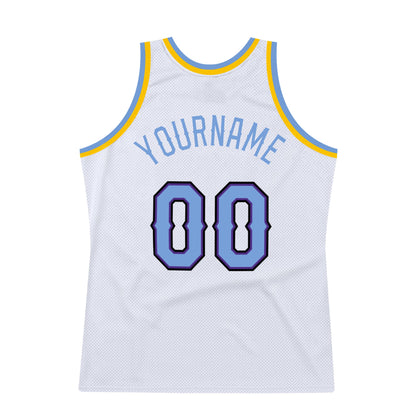 Custom White Light Blue-Purple Authentic Throwback Basketball Jersey