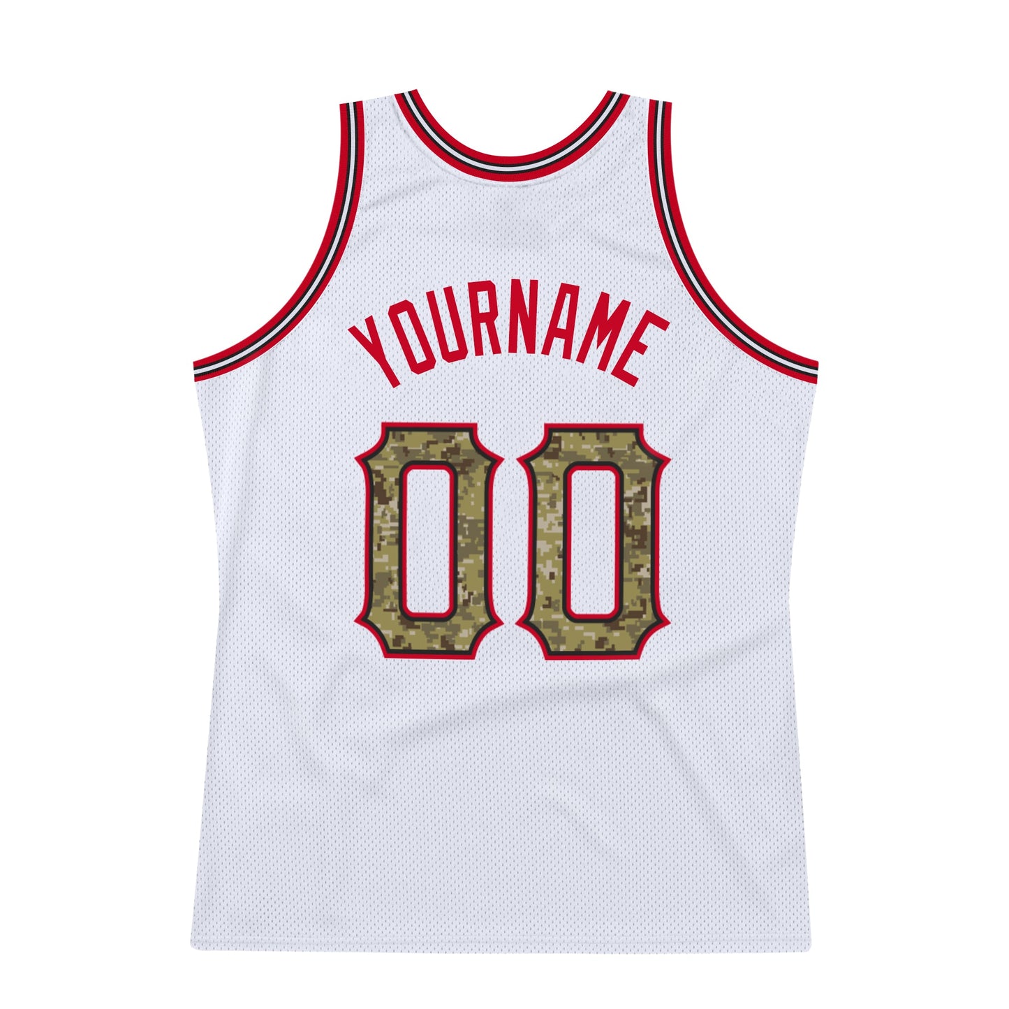 Custom White Camo-Red Authentic Throwback Basketball Jersey