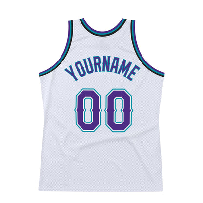 Custom White Purple-Teal Authentic Throwback Basketball Jersey