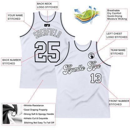 Custom White White-Black Authentic Throwback Basketball Jersey