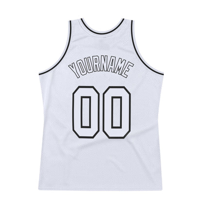 Custom White White-Black Authentic Throwback Basketball Jersey