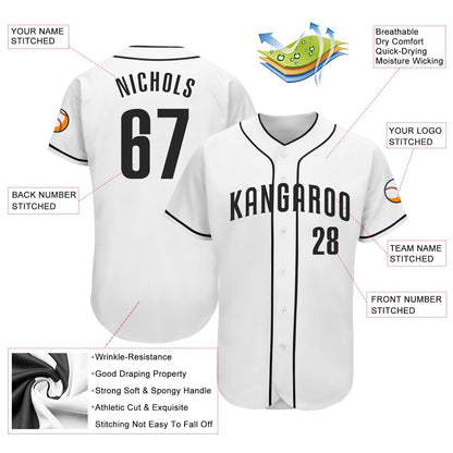Custom White Black Authentic Baseball Jersey