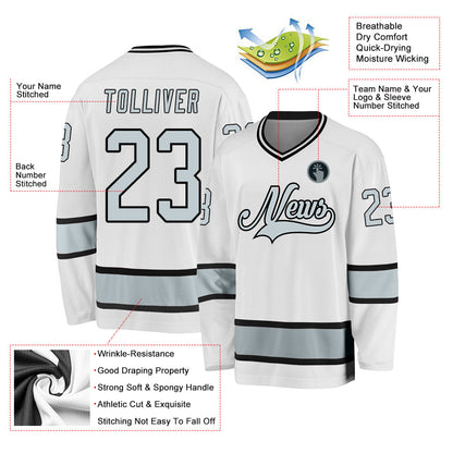Custom White Silver-Black Hockey Jersey